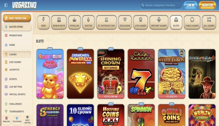 Selezione di slot machine su Vegasino Casino