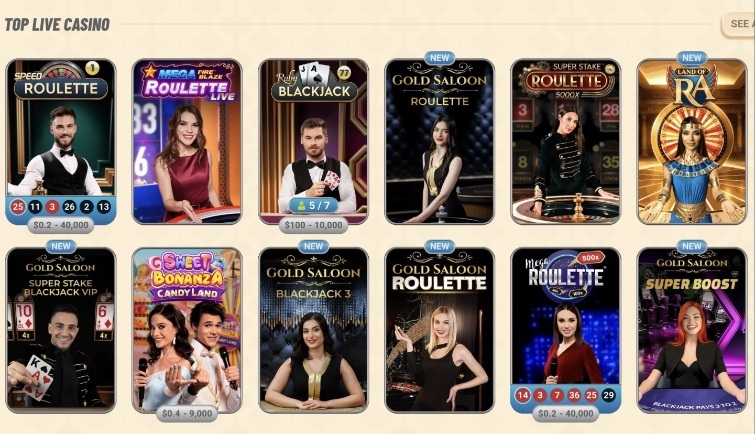 Tables de jeu en direct à Vegasino