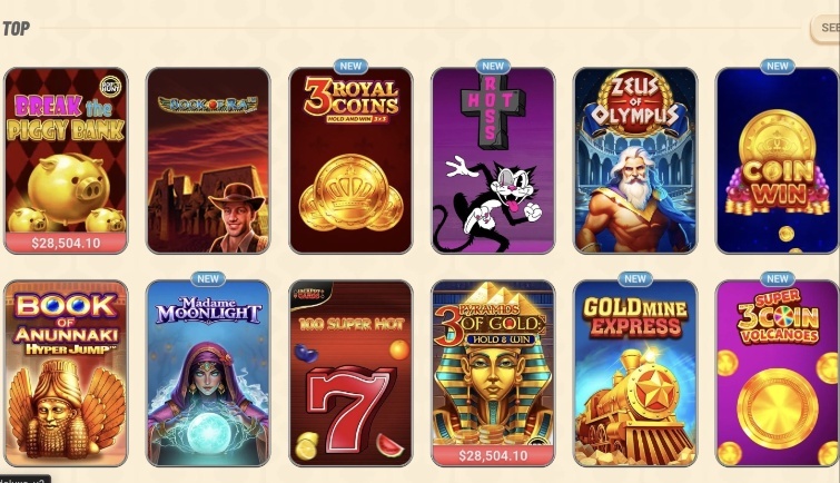 Interface des jeux VIP de Vegasino