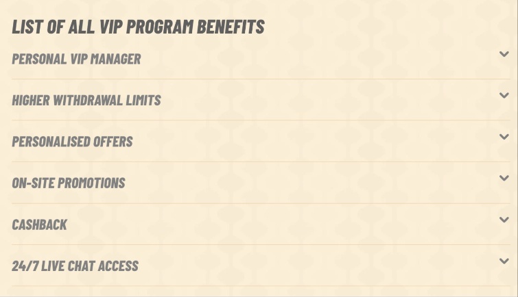 Interface de retrait Vegasino montrant les options de paiement