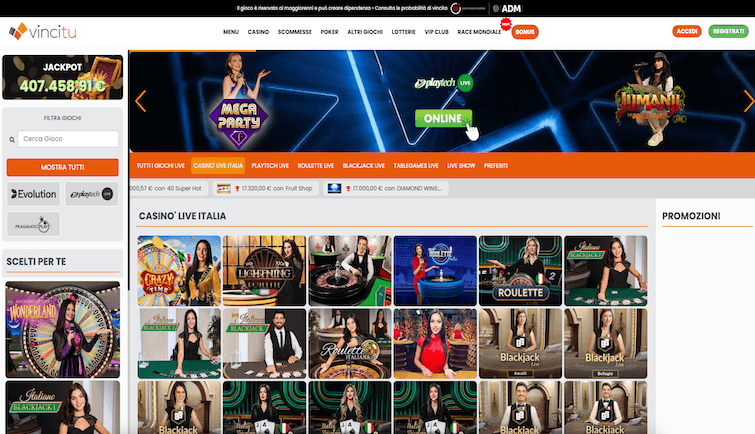 Vincitu Casino Live Interface